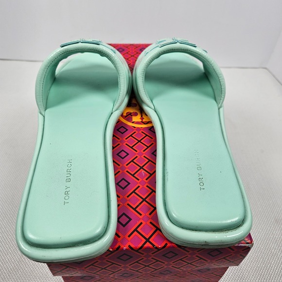 Tory Burch Double T Sport Slide Caribbean Mist Green Patent Leather 141380 8.5 - Picture 6 of 7